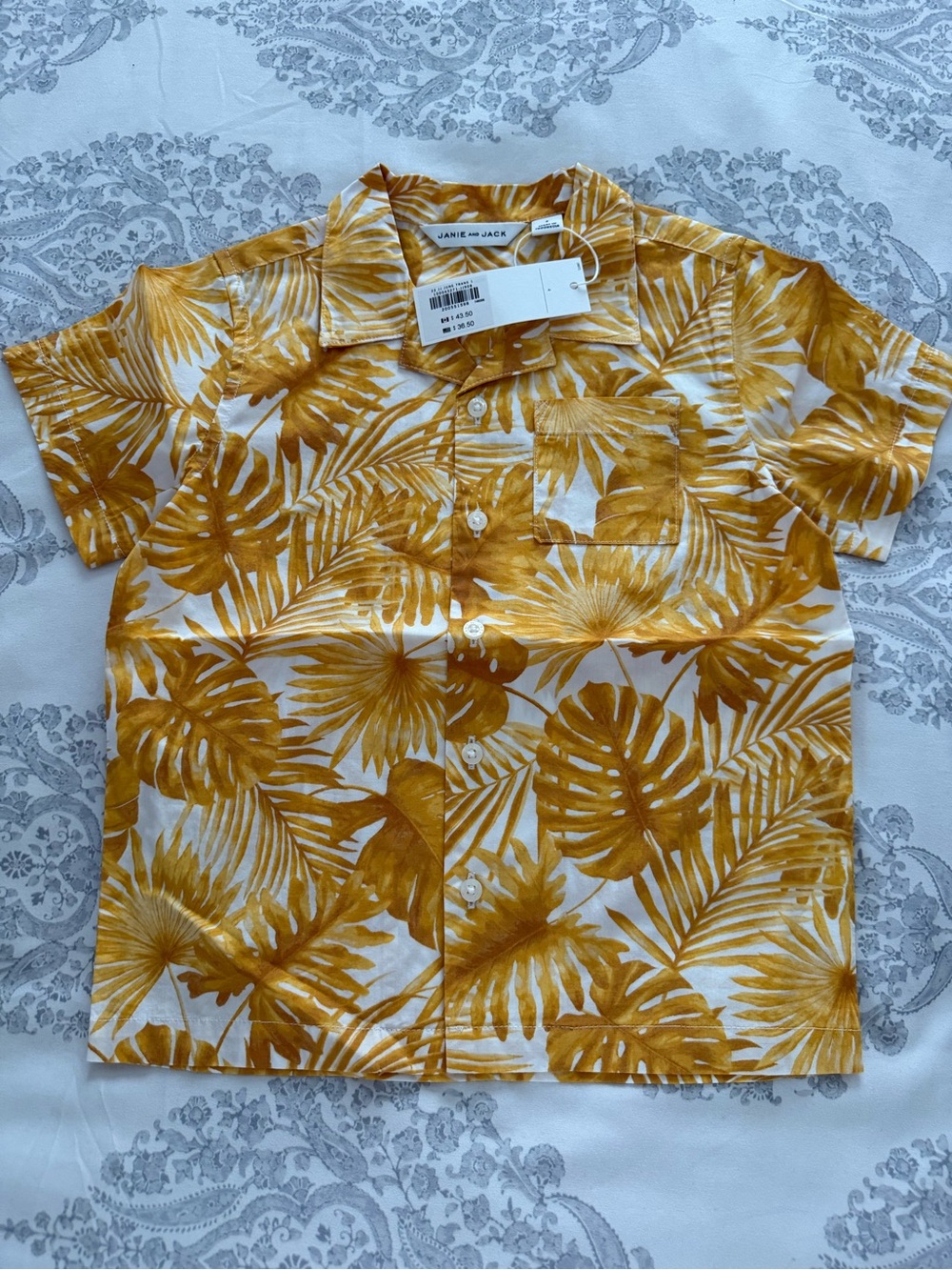 Janie and Jack Yellow Tropical Leaf Camp Shirt